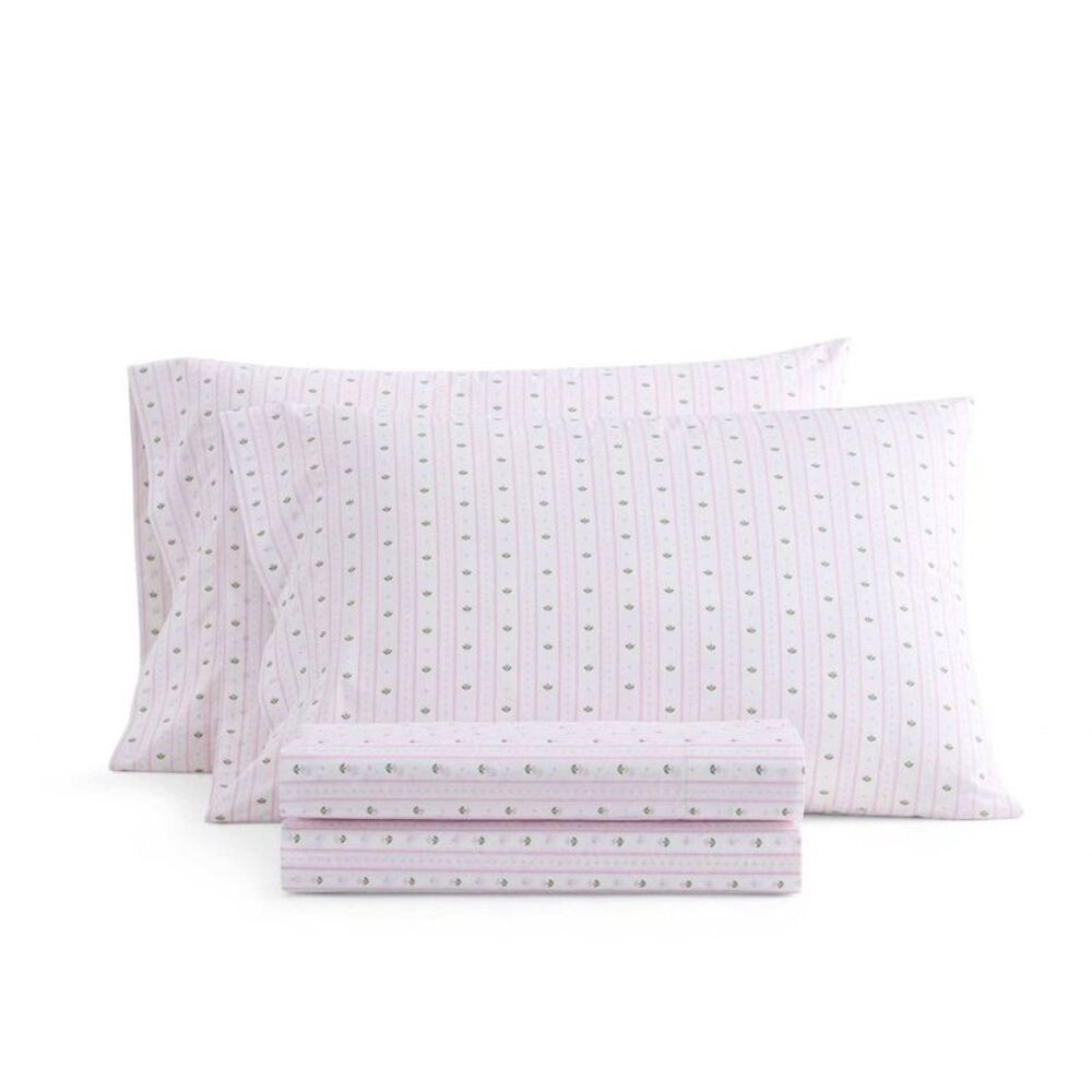 Martha Stewart Full Floral Stripe Sheet Set Pink: Cottagecore